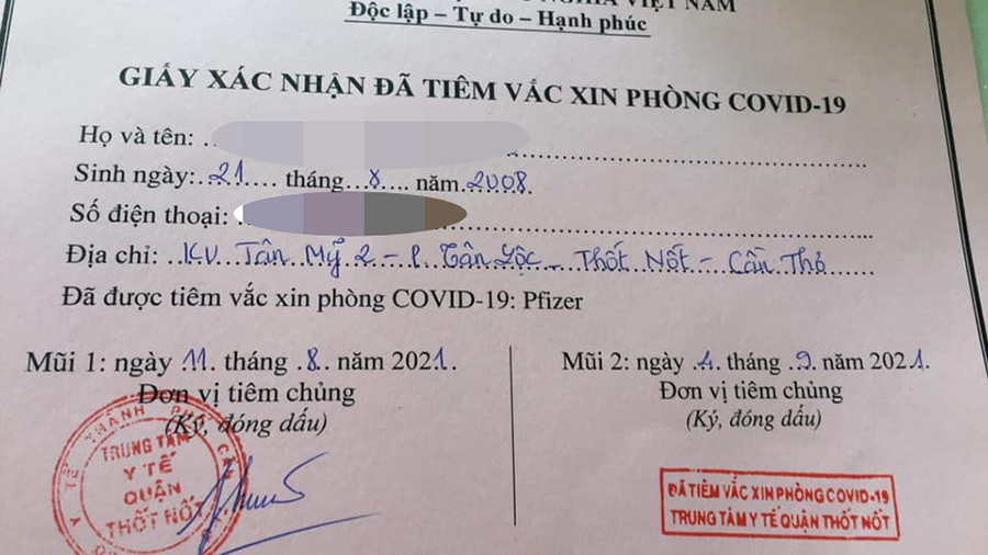 be gai 13 tuoi o can tho duoc tiem 2 mui vac xin pfizer